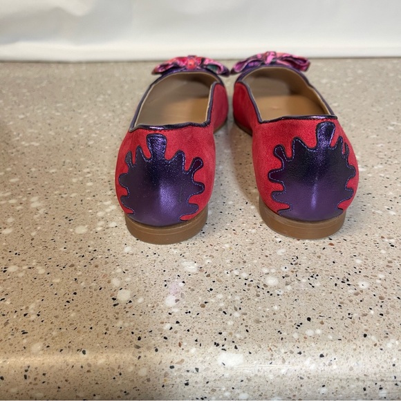 Dream Walkers Sandra Size 5.5 US / 36 EU Bow Flats Red Suede & Purple Artsy Shoe - Picture 5 of 11
